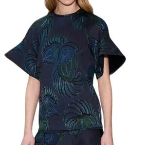 Stella  McCartney Jacquard Top Navy Green Paisley Bell Sleeves Women's size 36